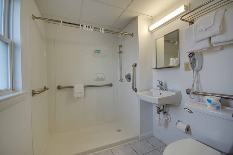 Sahara Motel bathroom with handicap accessible shower